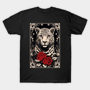 Vintage Leopard Roses Design T-Shirt